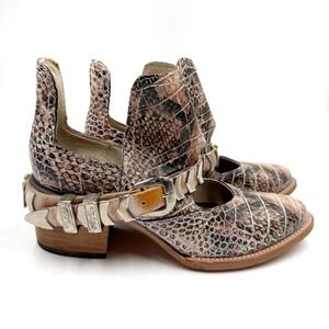 Freebird by Steven Blade Cutout Ankle Boots Croc Print Leather Western Pink Sz 7